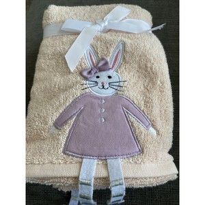 DEBORAH CONNOLLY DESIGNS HAND TOWELS (2) EASTER BUNNY GIRL COTTON 16 x 24 Pink